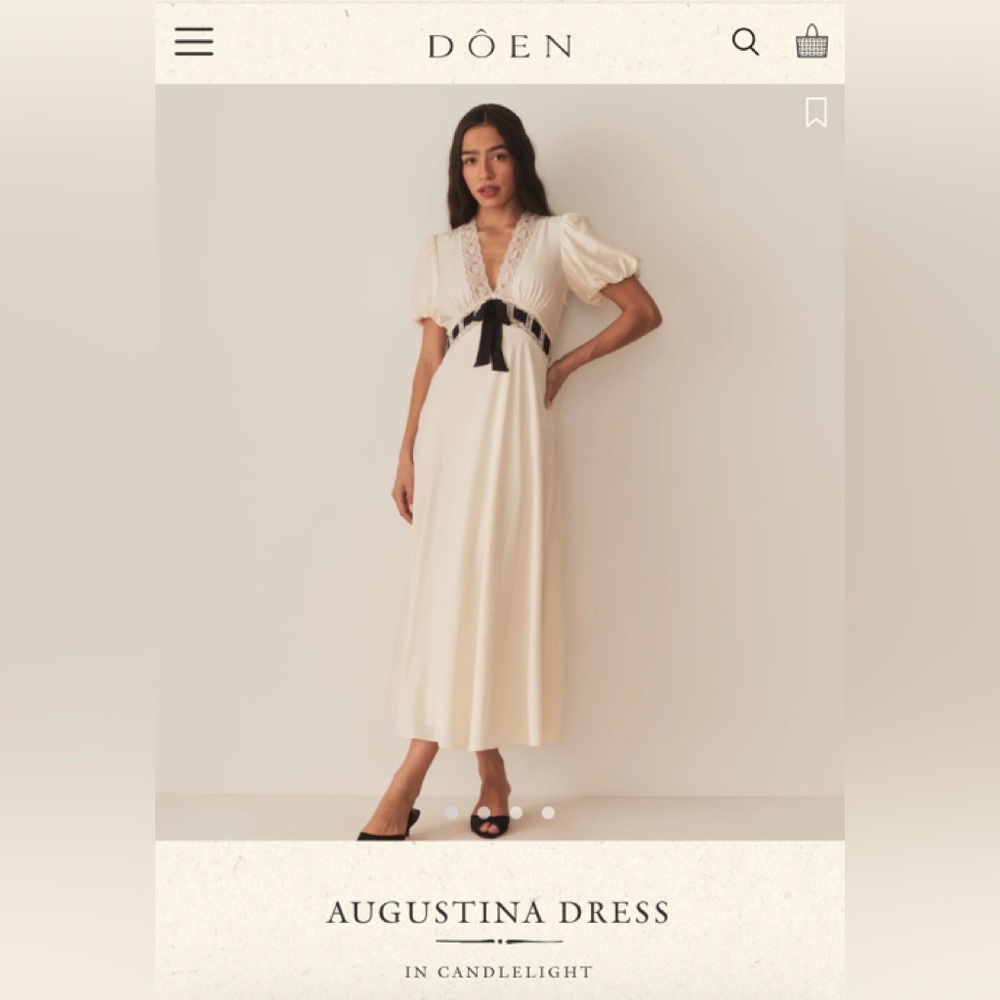 Doen Augustina Midi Dress in Candlelight with Black Bow